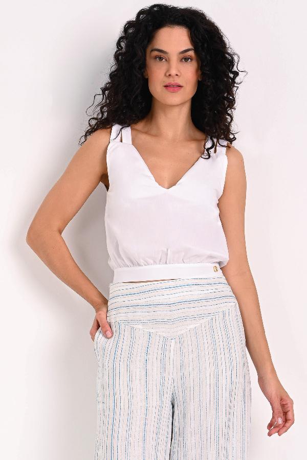 BLUSA CROPPED BLANCA CARMEN STEFFENS ALTO VERANO 2023