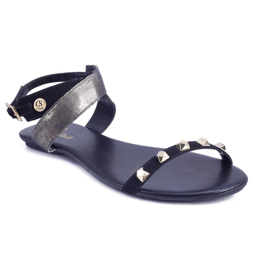 SANDALIA NEGRA CON APLIACIÓN EN DORADO