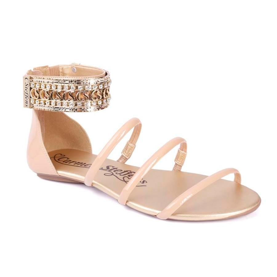 SANDALIA BEIGE CON TOBILLERA Y APLICACIONES