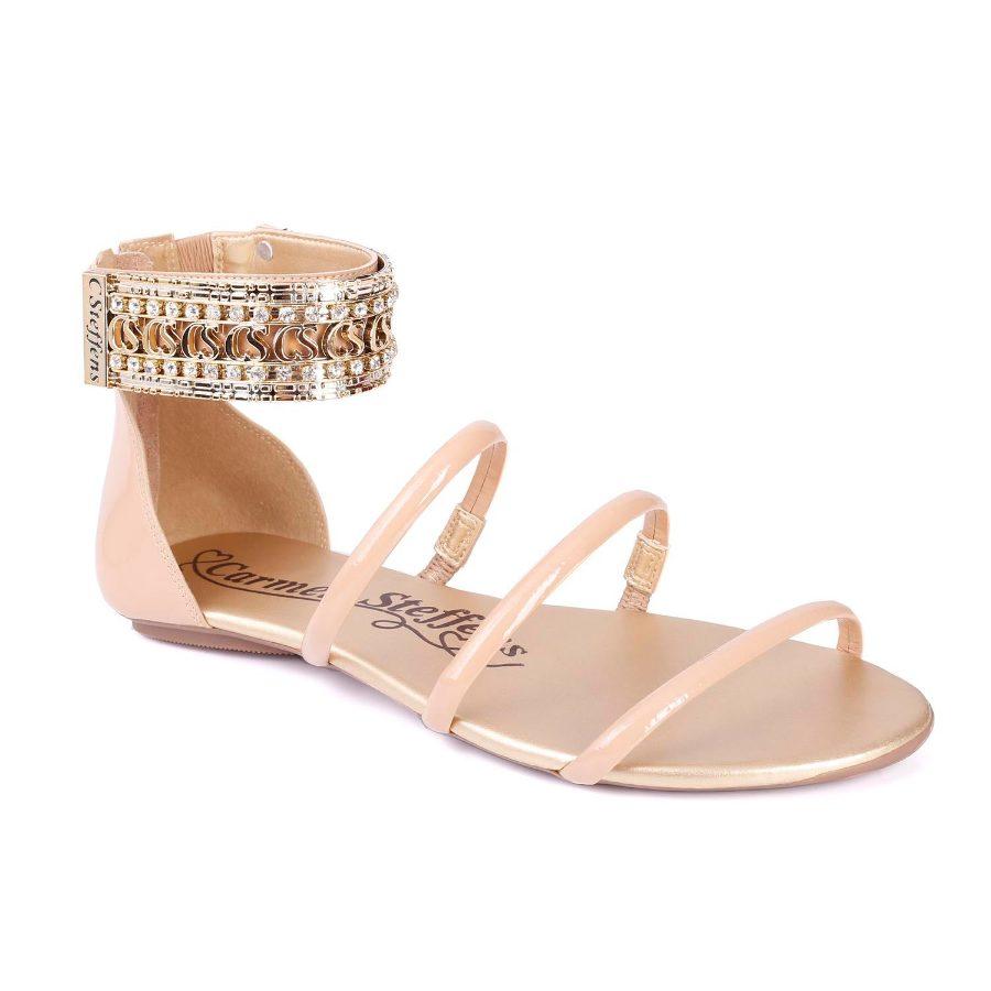 SANDALIA BEIGE CON TOBILLERA Y APLICACIONES