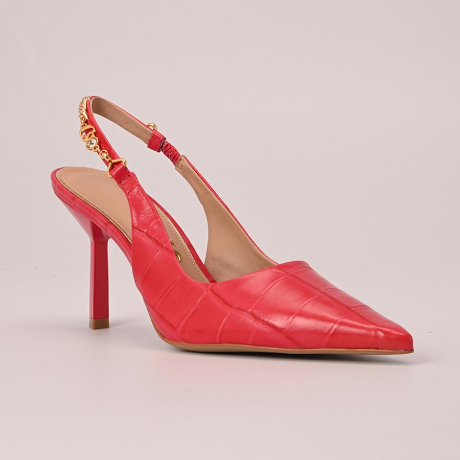 STILETTO ROJO CON TEXTURA Y ACCESORIO