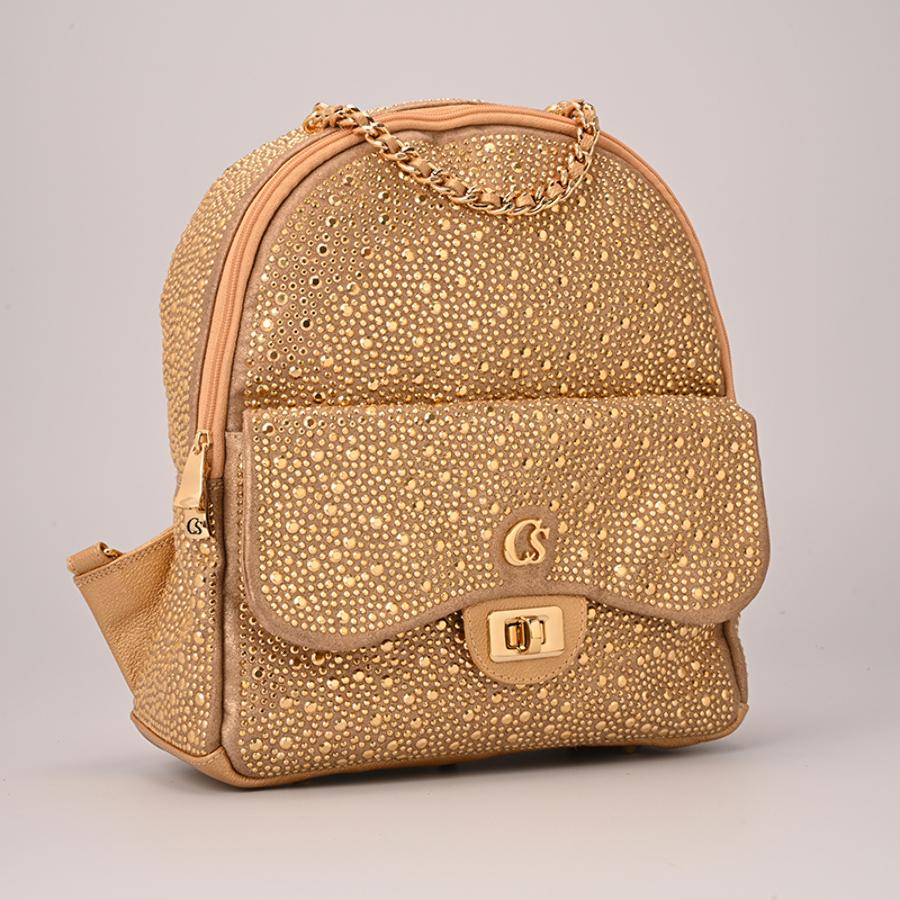 MOCHILA DORADA CON TACHAS