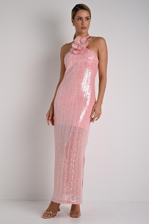 VESTIDO DE LENTEJUELAS CON FLOR EXTRAIBLE