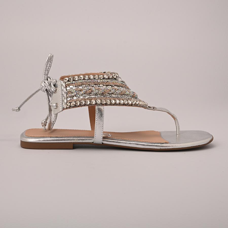 SANDALIA FLAT PLATEADA CON BRILLO