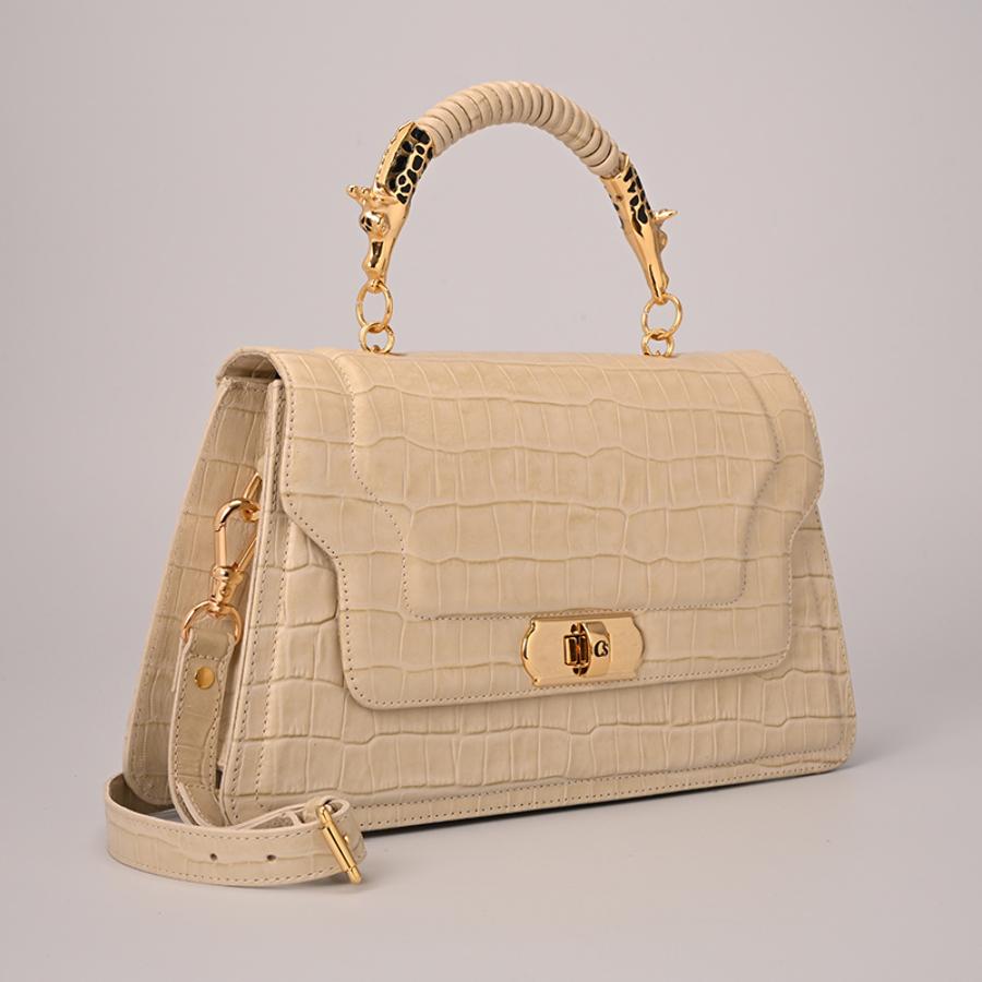 CARTERA BEIGE CON TEXTURA Y ACCESORIO