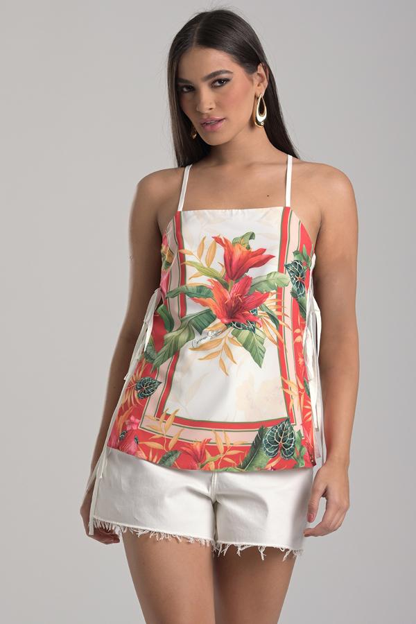 BLUSA ESTAMPADA CON TIRAS