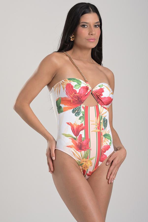 TRAJE DE BAÑO ESTAMPADO CON CADENA
