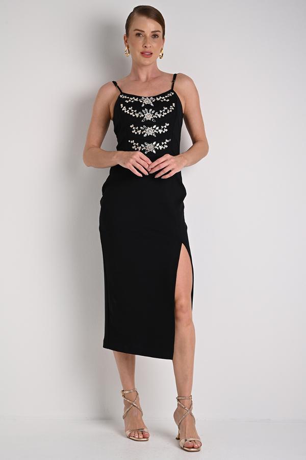 VESTIDO MIDI LUXO COM FENDA