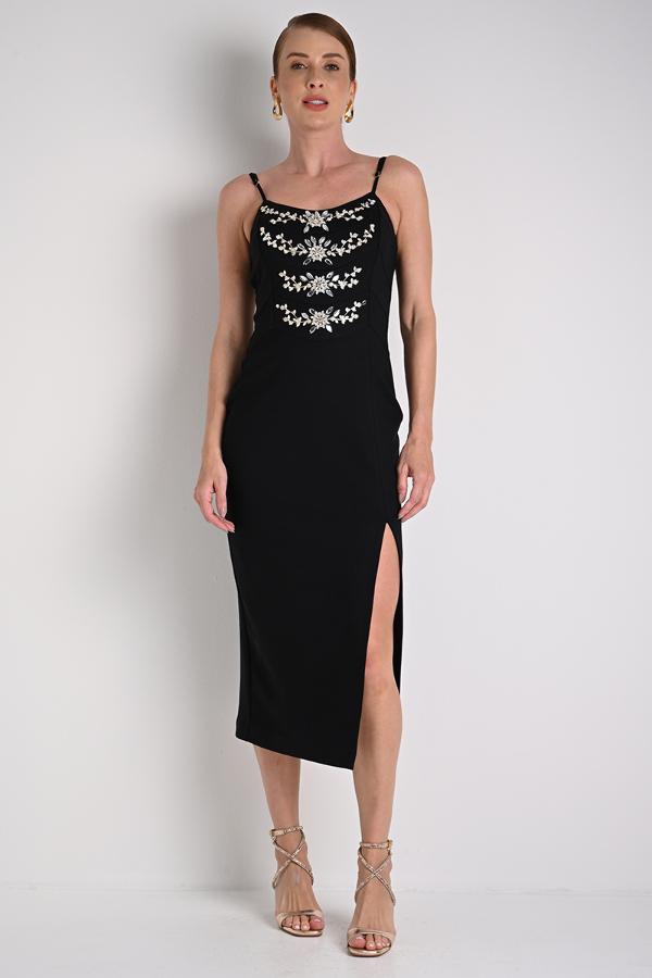 VESTIDO MIDI LUXO COM FENDA