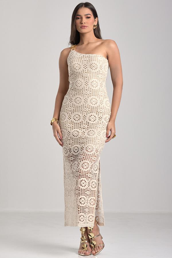 VESTIDO ASSIMÉTRICO COM FENDA