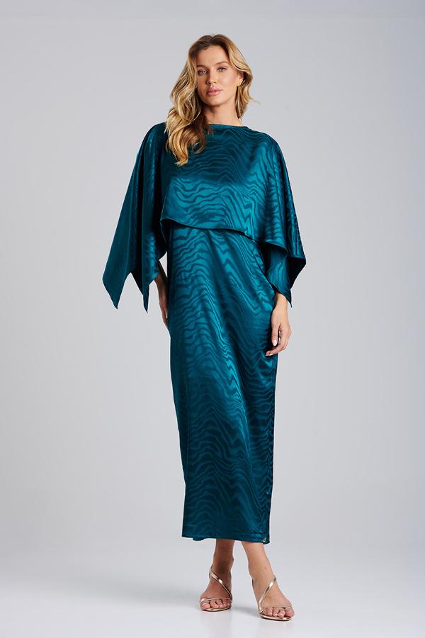 VESTIDO ESMERALDA SATINADO CON CAPA