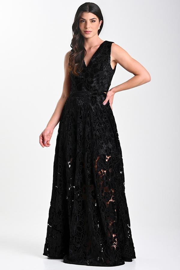 VESTIDO CON ENCAJE DE TERCIOPELO