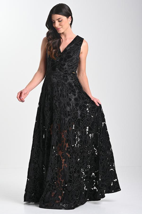 VESTIDO CON ENCAJE DE TERCIOPELO