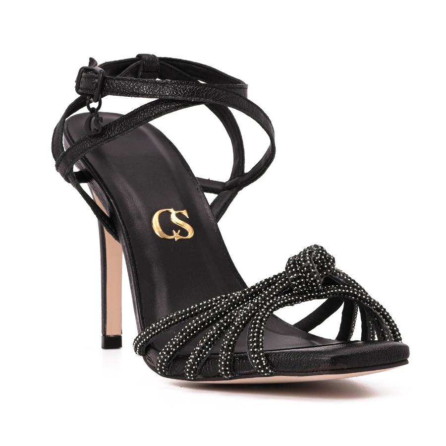 SANDALIA NUDO NEGRA CON CRISTALES