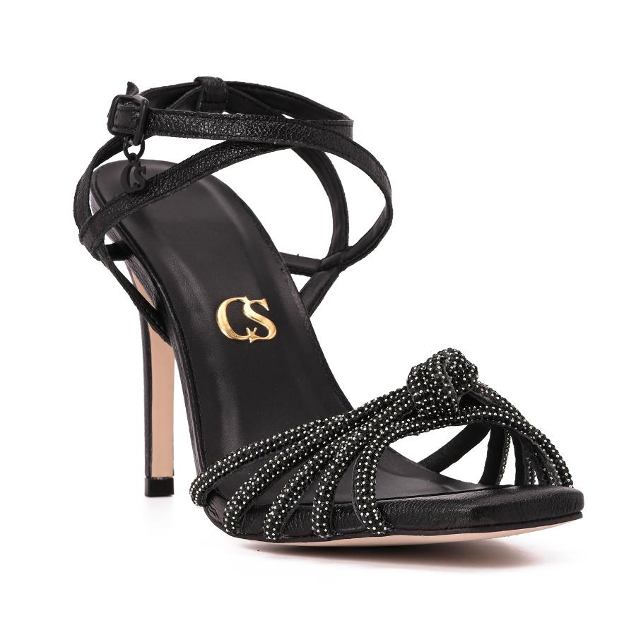 SANDALIA NUDO NEGRA CON CRISTALES