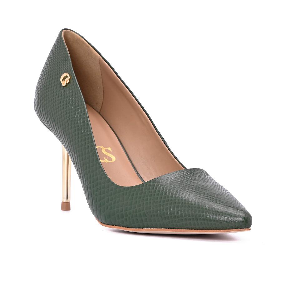 STILETTO VERDE TACO DORADO