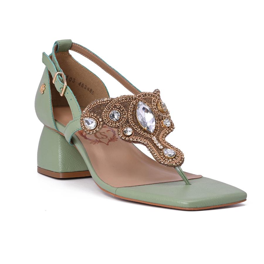 SANDALIA VERDE CON CRISTALES
