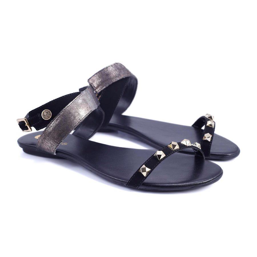 SANDALIA NEGRA CON APLIACIÓN EN DORADO