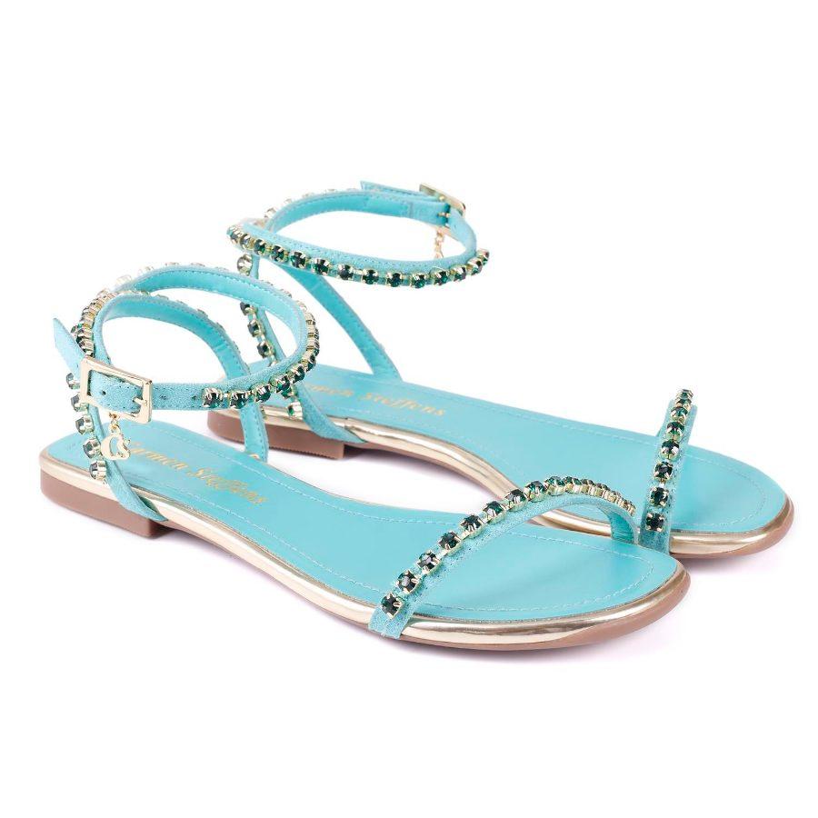 SANDALIA CELESTE CON PEDRERIA