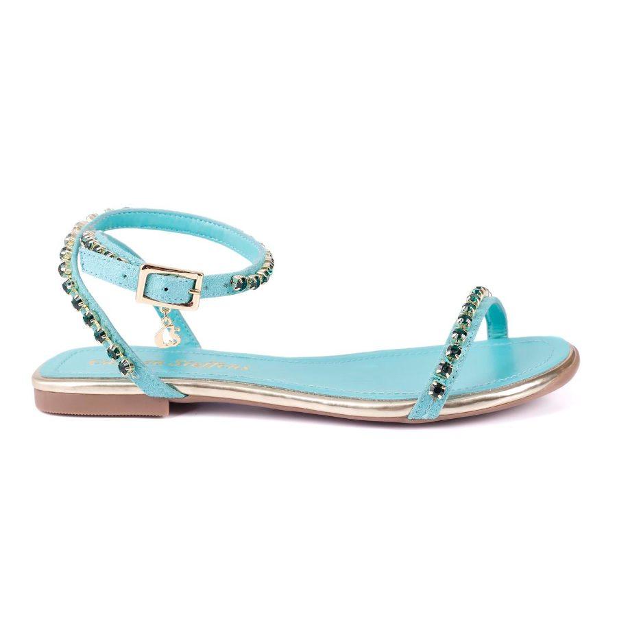 SANDALIA CELESTE CON PEDRERIA