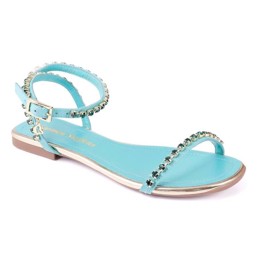 SANDALIA CELESTE CON PEDRERIA