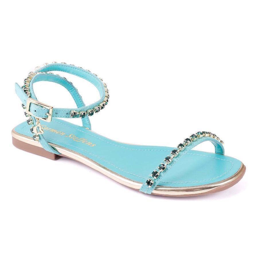 SANDALIA CELESTE CON PEDRERIA