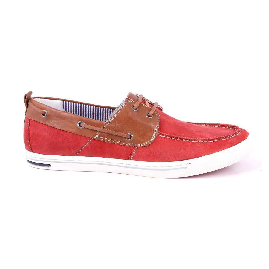 Mocasín rojo y marrón con cordones