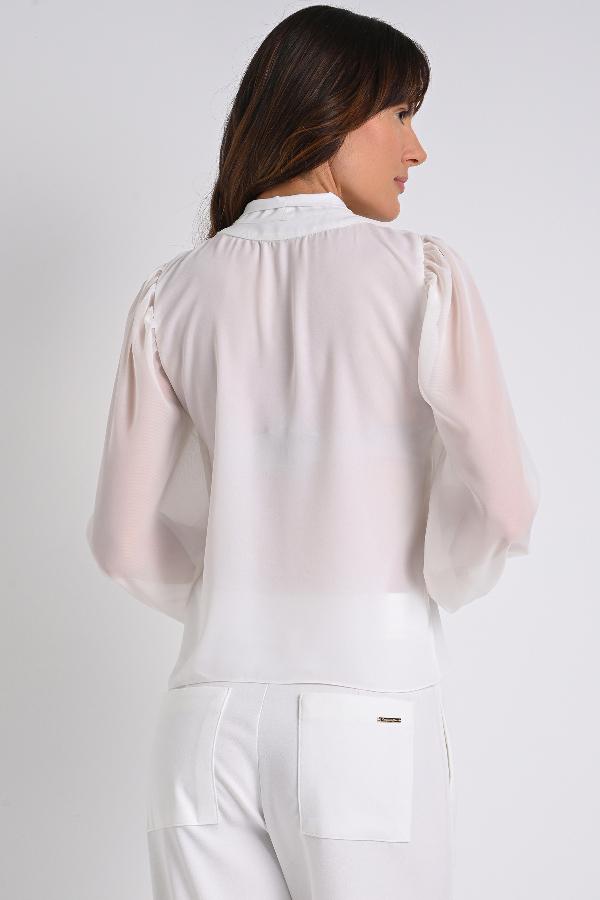 BLUSA MANGAS CON TRANSPARENCIA Y LAZO