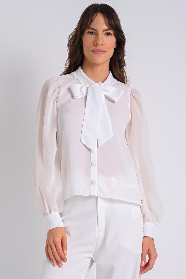 BLUSA MANGAS CON TRANSPARENCIA Y LAZO