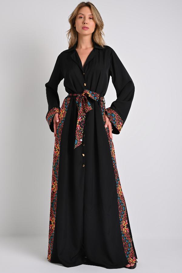 VESTIDO LARGO ESTAMPADO CON CINTURON