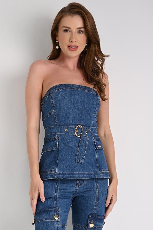 BLUSA DE MEZCLILLA CON CINTURON