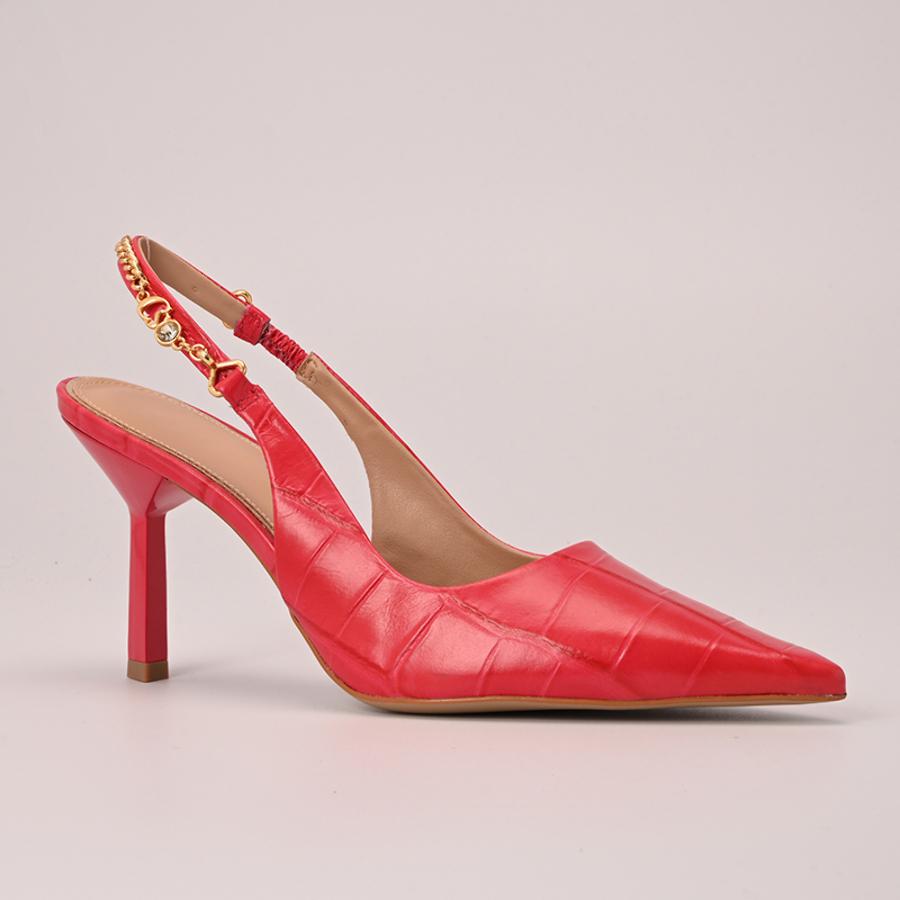 STILETTO ROJO CON TEXTURA Y ACCESORIO