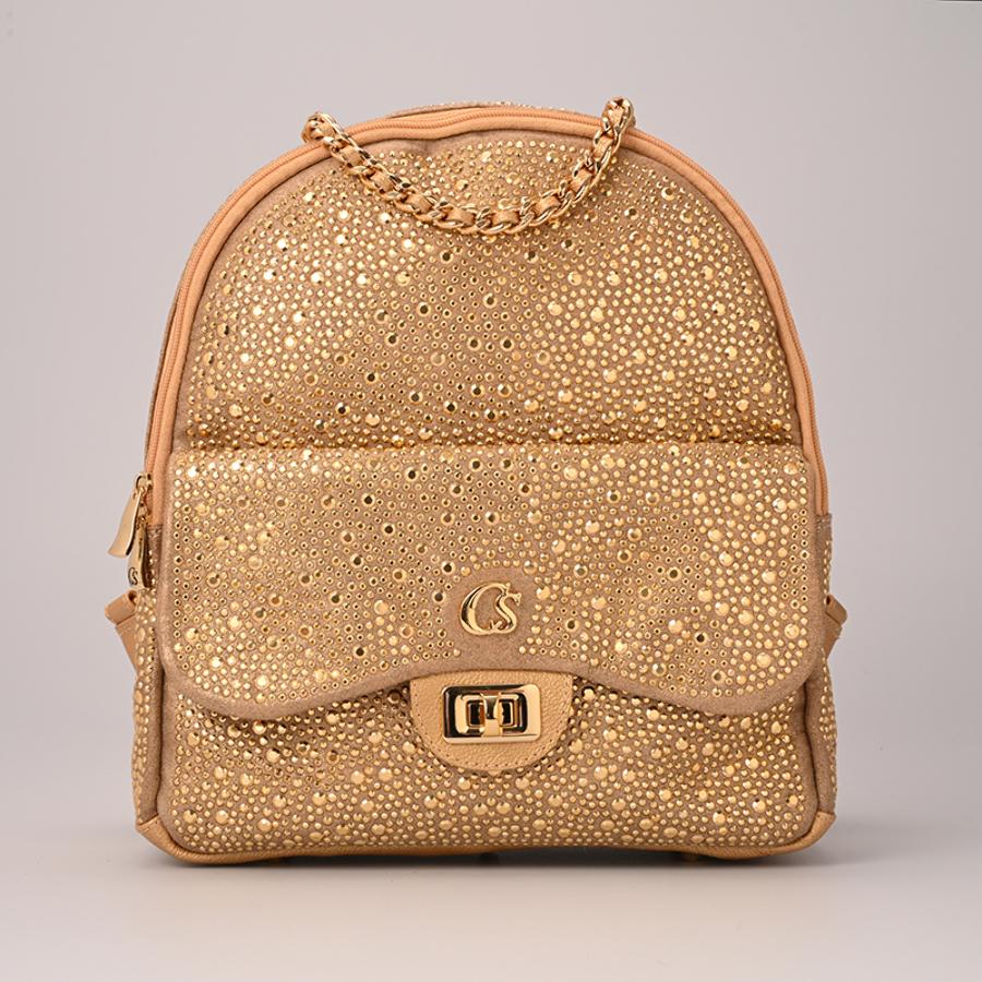 MOCHILA DORADA CON TACHAS