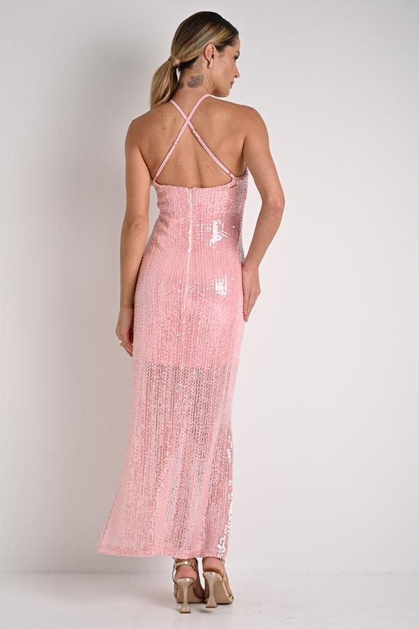 VESTIDO DE LENTEJUELAS CON FLOR EXTRAIBLE