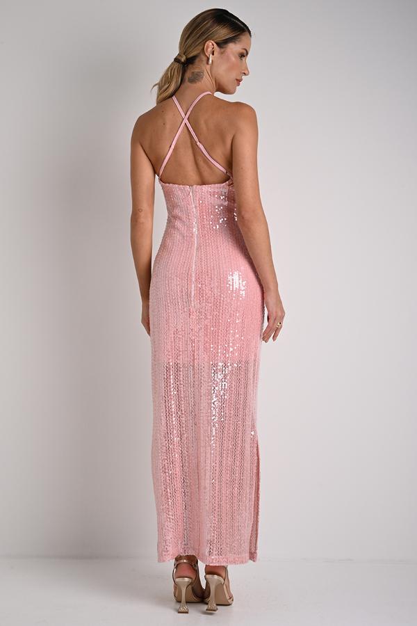 VESTIDO DE LENTEJUELAS CON FLOR EXTRAIBLE