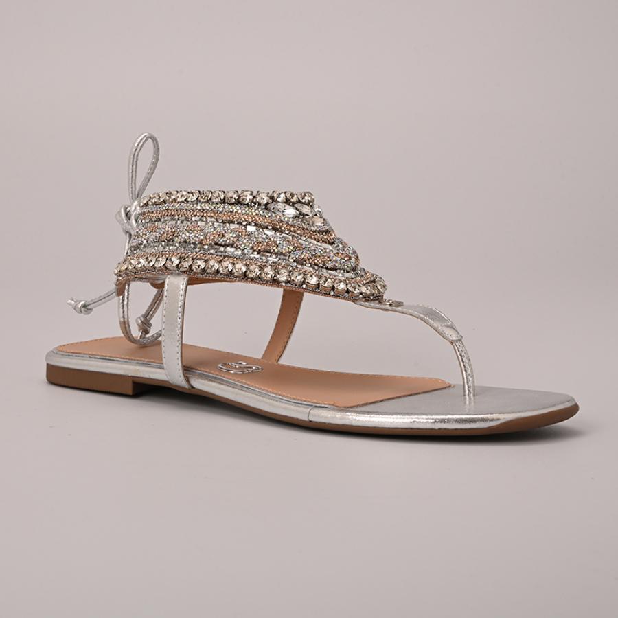 SANDALIA FLAT PLATEADA CON BRILLO