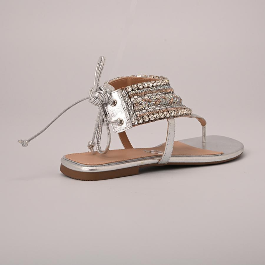 SANDALIA FLAT PLATEADA CON BRILLO