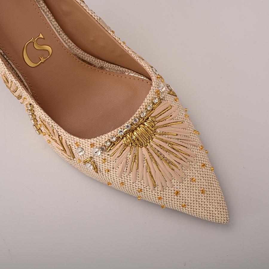 STILETTO BEIGE CON DISEÑO Y BRILLO