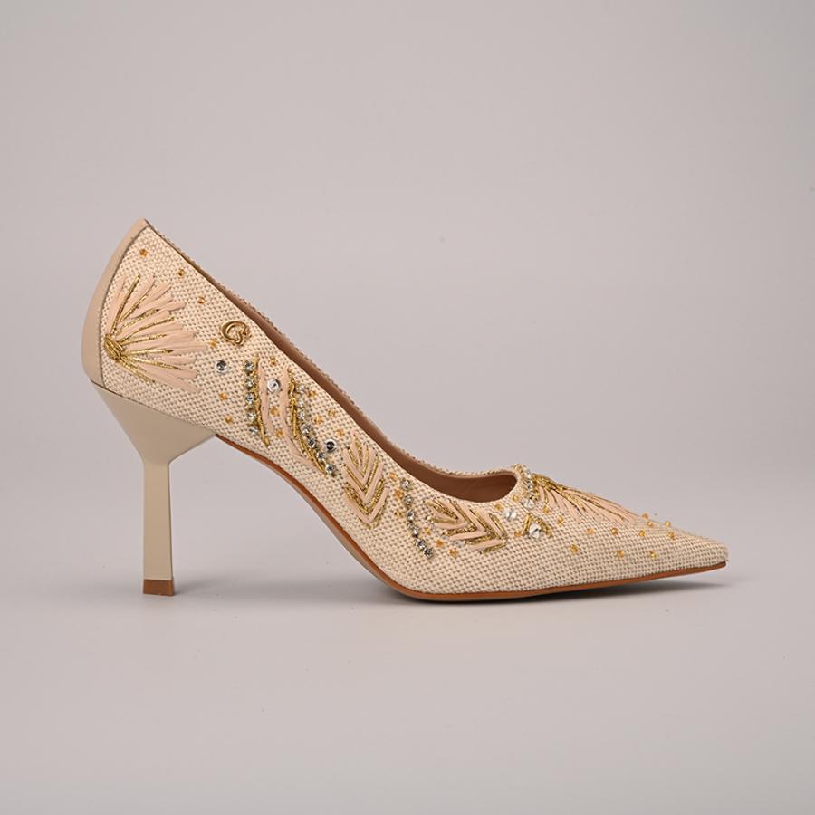 STILETTO BEIGE CON DISEÑO Y BRILLO