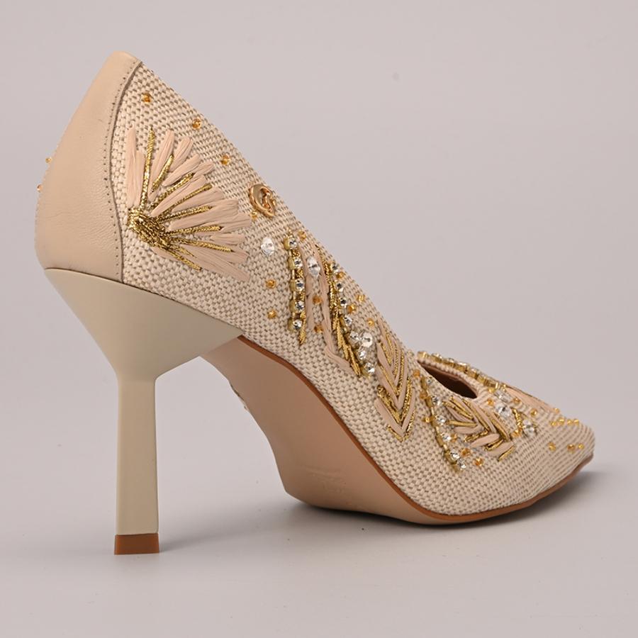 STILETTO BEIGE CON DISEÑO Y BRILLO