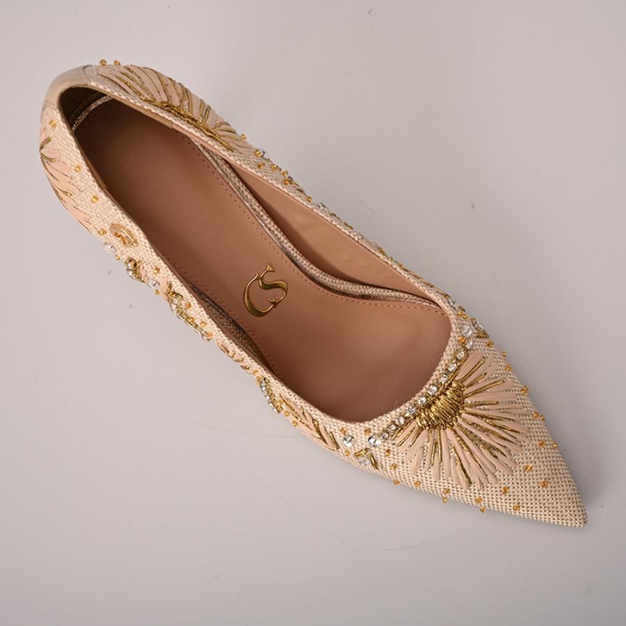 STILETTO BEIGE CON DISEÑO Y BRILLO