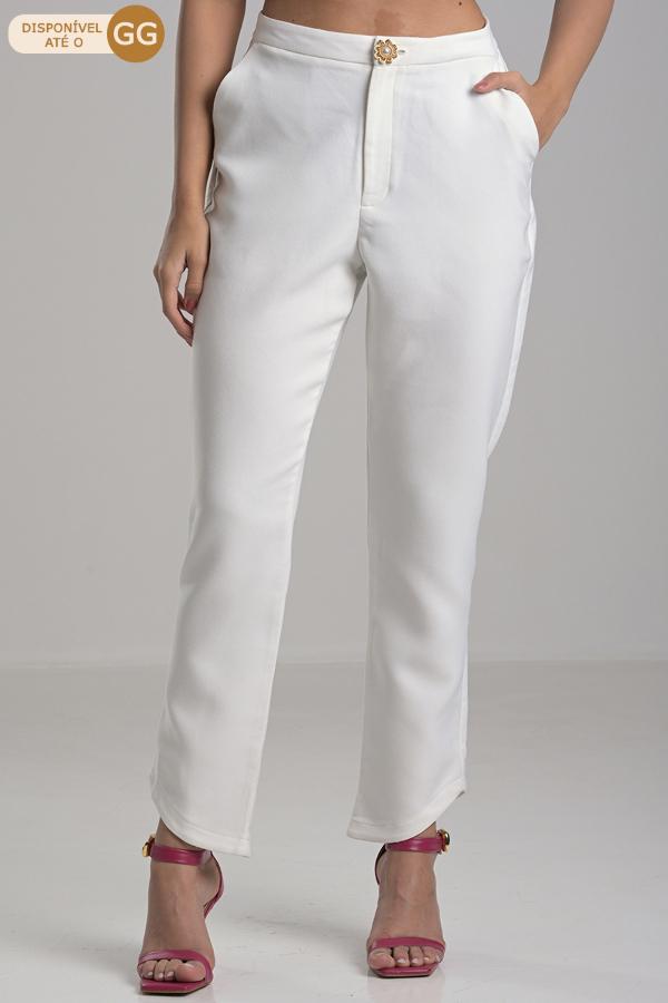 PANTALON BLANCO CON BOTON FLOR