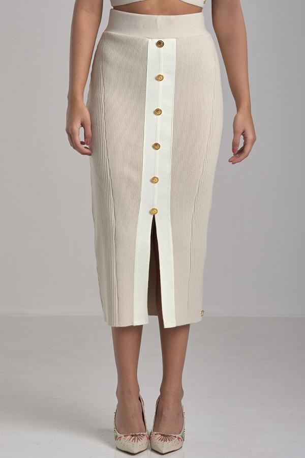 FALDA  BEIGE CON ABERTURA