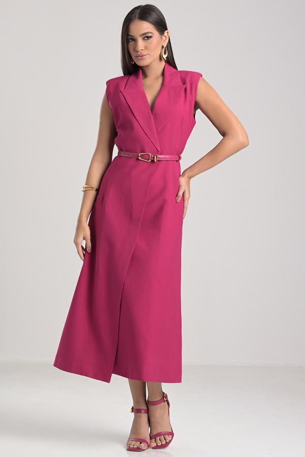 VESTIDO FUCSIA CON CINTURON