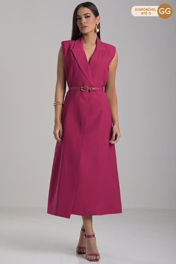 VESTIDO FUCSIA CON CINTURON