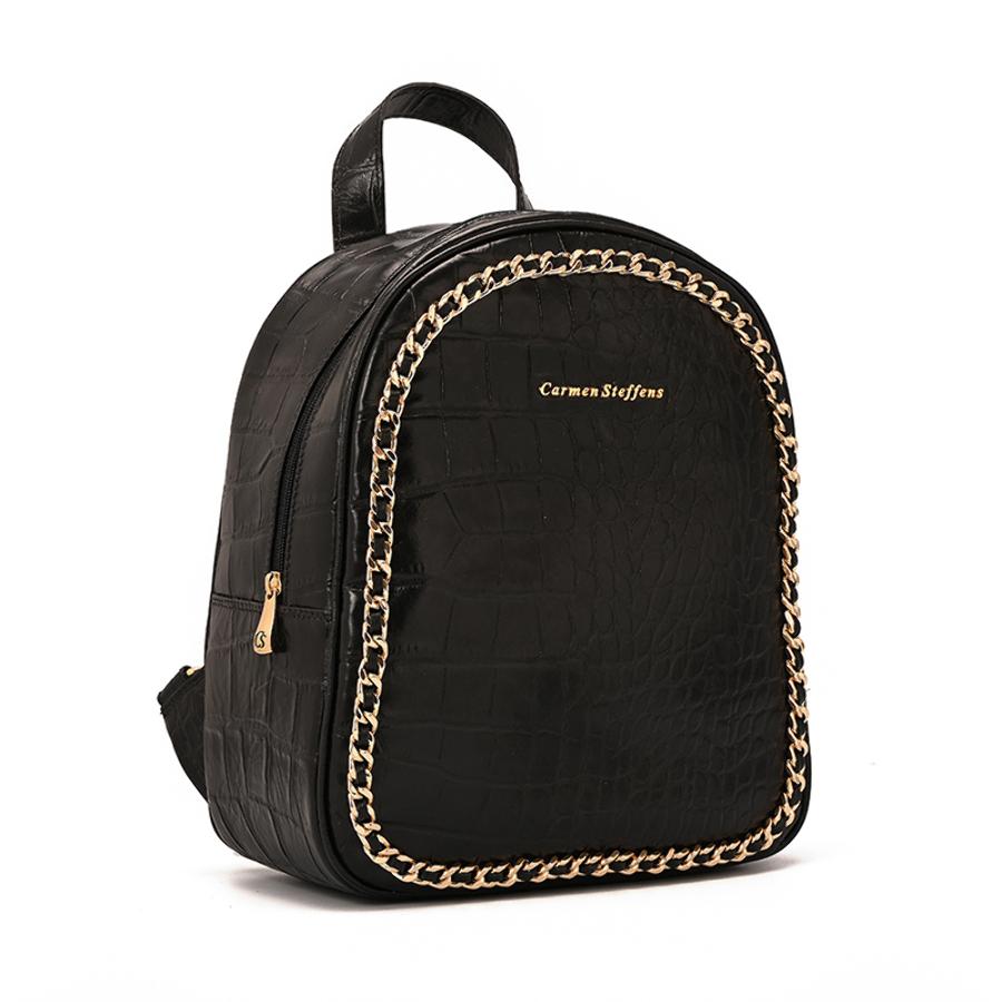 MOCHILA NEGRA CON TEXTURA Y CADENA