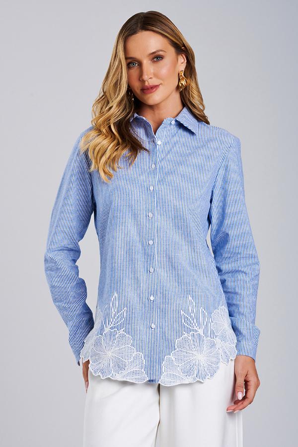 CAMISA DE RAYAS CON BORDADO