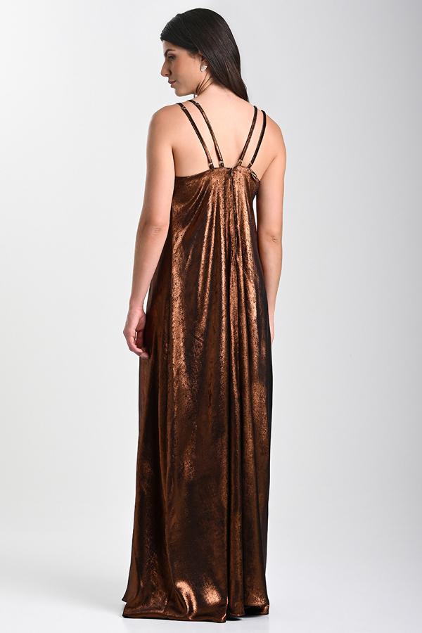 VESTIDO COLOR COBRE CON  ACCESORIO