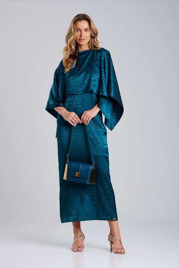 VESTIDO ESMERALDA SATINADO CON CAPA